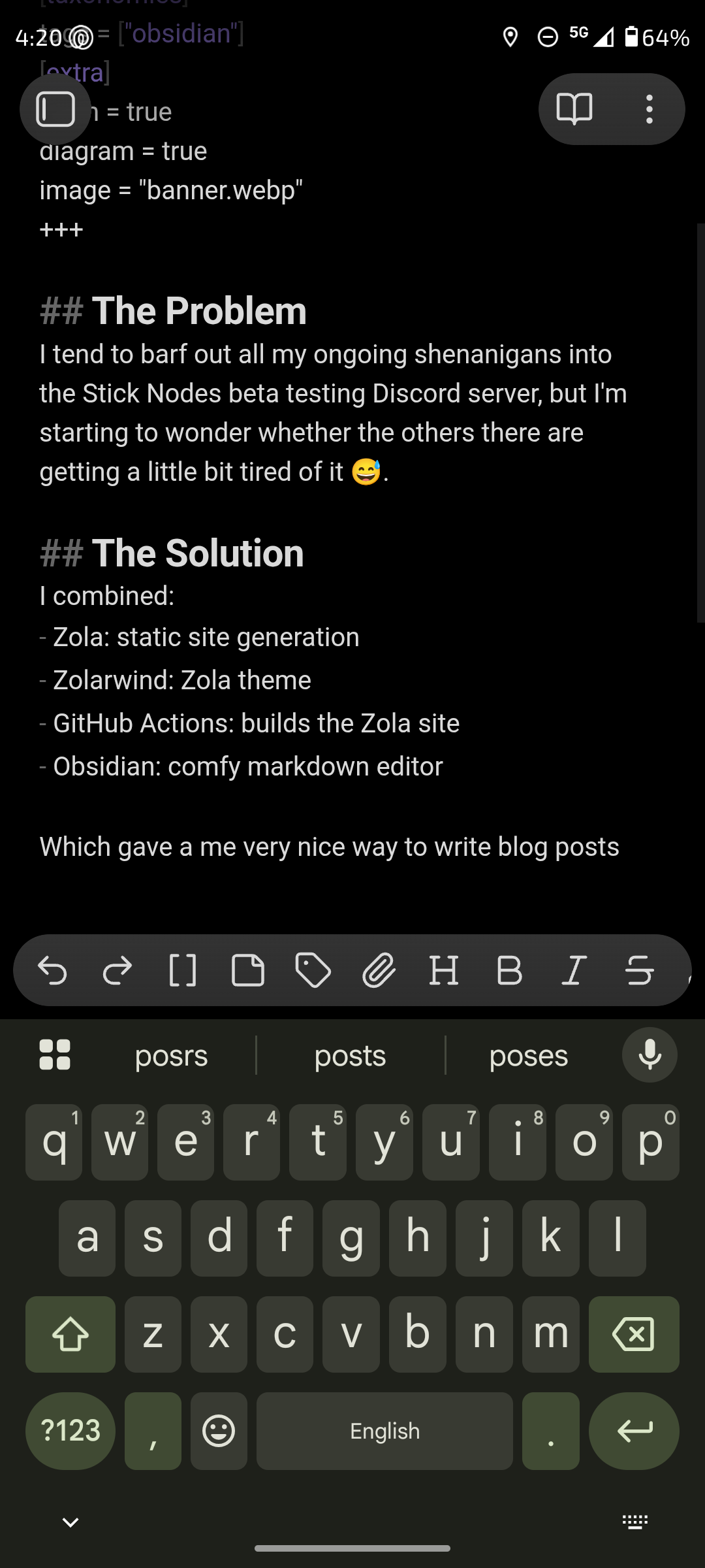 Screenshot of Obsidian mobile app